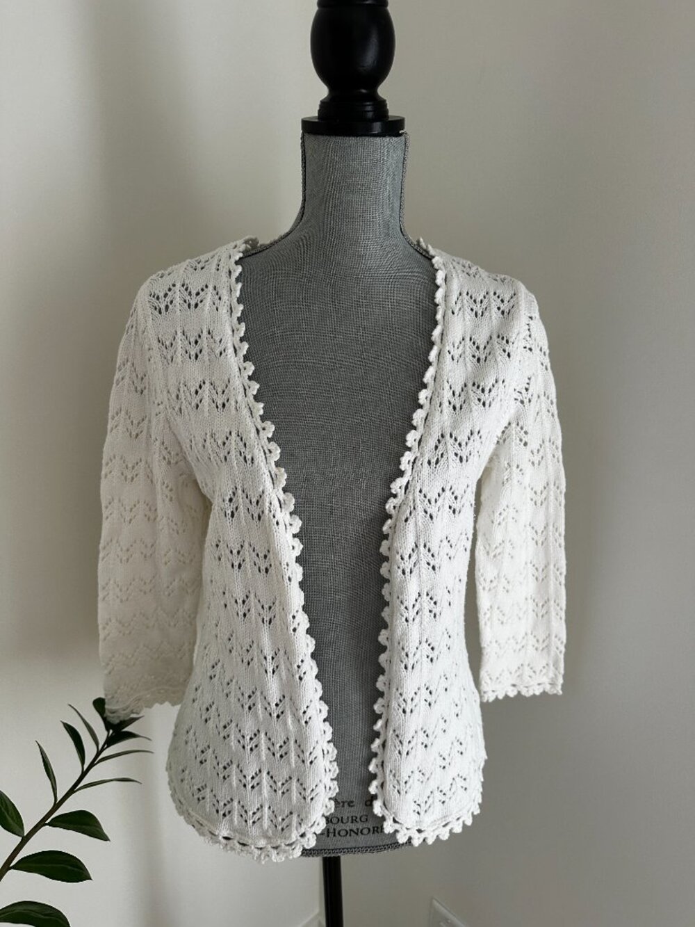 Vintage Pointelle Knit Open Cardigan sz S-M Off White